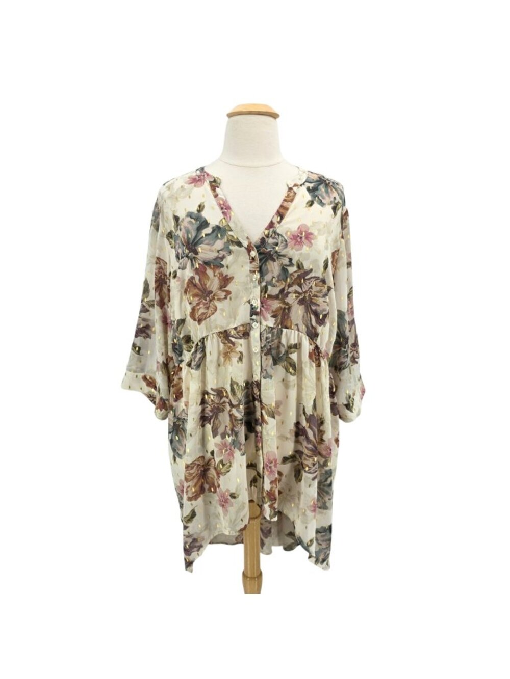 NEW Torrid Womens 4X Top Lexie Chiffon Babydoll Blouse Floral Multicolor Sheer